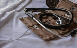medical equipment on a lab coat